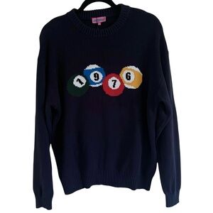 Edikted Blue 1976 Billiards Cotton Graphic Crewneck Sweater NWT Medium